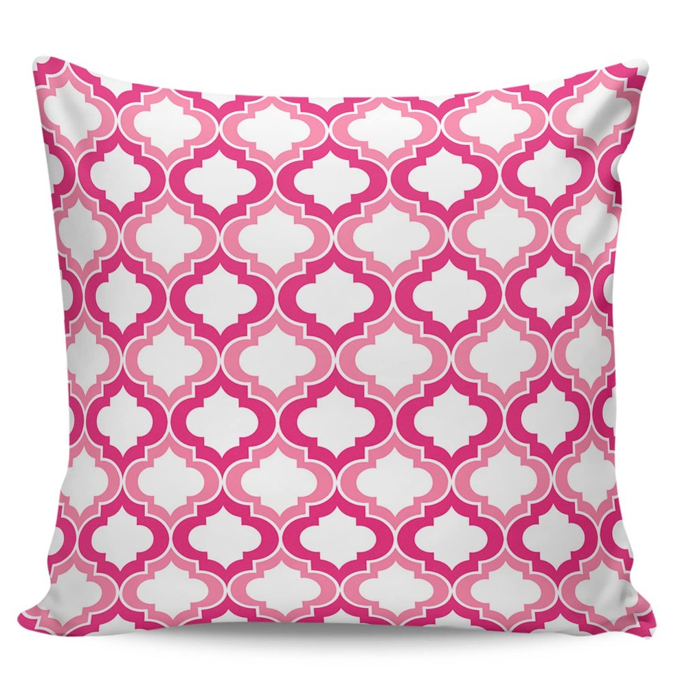 EZON-CH Throw Pillow Covers Decorative Pillow Cover 16x16 Inch Pink and White Moroccan Pattern Geometric Velvet Square Pillowcase Soft Cushion Covers for Sofa Couch Bed Chair