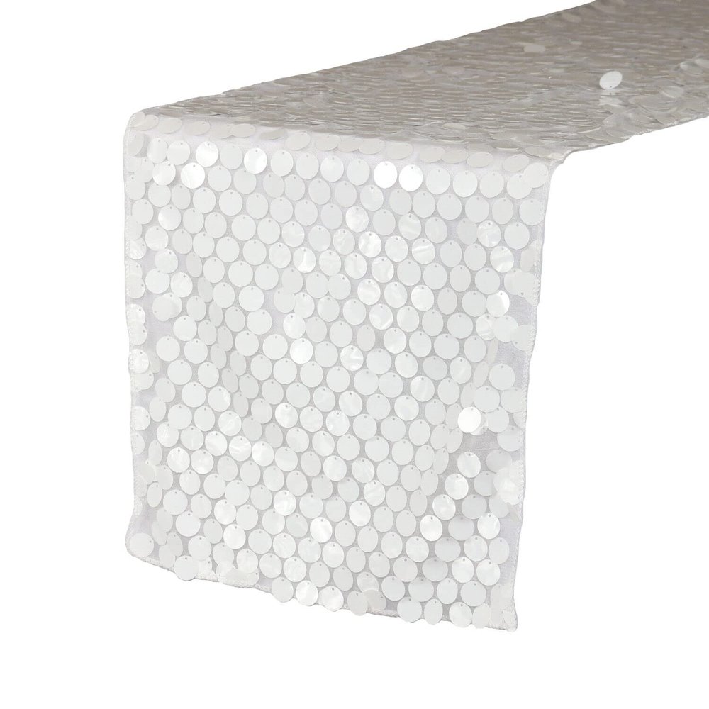14 x 108 inch Large Payette Sequin Table Runners (White)