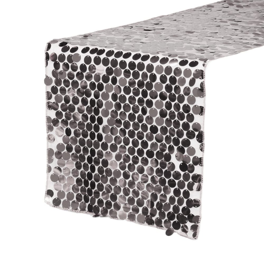 14 x 108 inch Large Payette Sequin Table Runners (Silver)