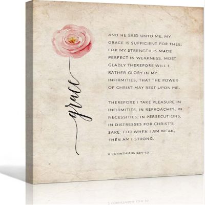 2 Corinthians 12 9-10 Bible Verse Wall Art Vintage Scriptureposters Poster Bedroom Artwork Pictures Painting Decor Prints Modern House Decorations Giclee Printing Canvas Kitchen Rectangle Painting (08x12inch(20x30cm),Unframed)