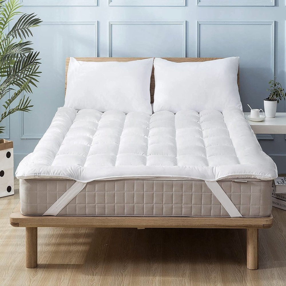 Pure Eco Mattress Topper Twin Size,Deep Pockets (8-22" Depth) Fits, 500TC Cotton Pad Cover, 1000 GSM Mattress Pads, Extra Thick Cooling Twin Size Bed Mattress Topper 39"x75" Inches White