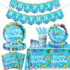142 Pieces Pool Birthday Party Supplies - Summer Pool Tableware Set Plate,Cups,Tablecloth for Summer Pool Birthday Party, Hawaii Holiday Decorations view 1