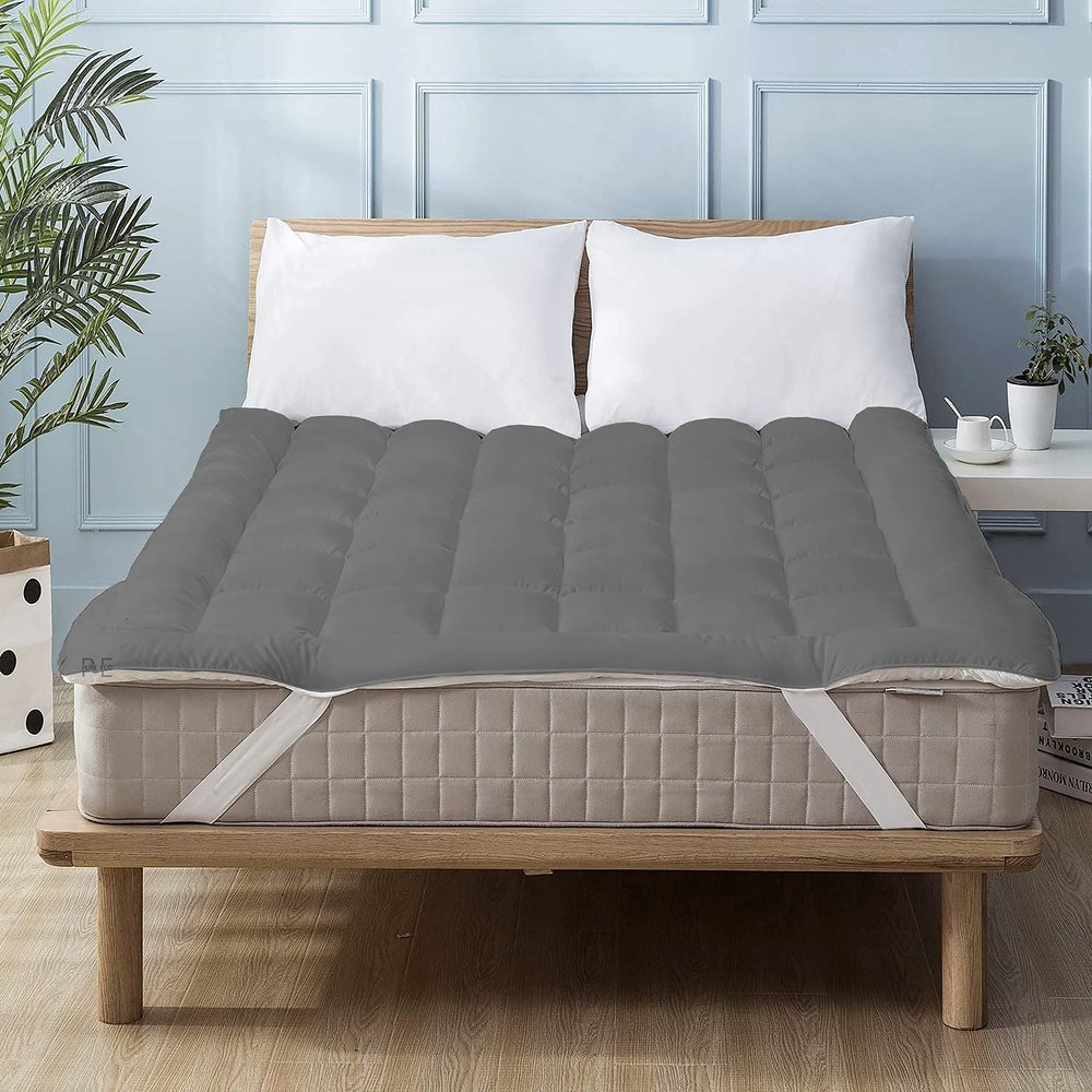 Pure Eco Mattress Topper Short Queen Size,Deep Pockets (8-22" Depth) Fits, 500TC Cotton Pad Cover, 1000 GSM Mattress Pads, Short Queen Size Bed Mattress Topper 60"x75" Inches Dark Grey