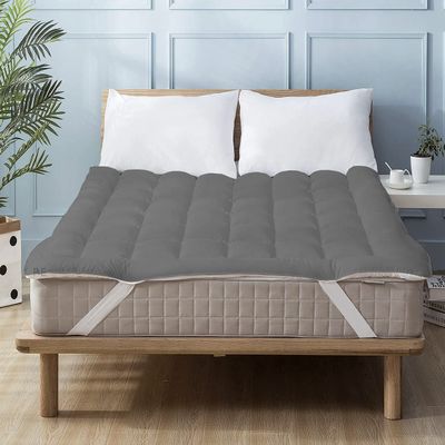 Pure Eco Mattress Topper King Size,Deep Pockets (8-22" Depth) Fits, 500TC Cotton Pad Cover, 1000 GSM Mattress Pads, Extra Thick Cooling King Size Bed Mattress Topper 76"x80" Inches Dark Grey