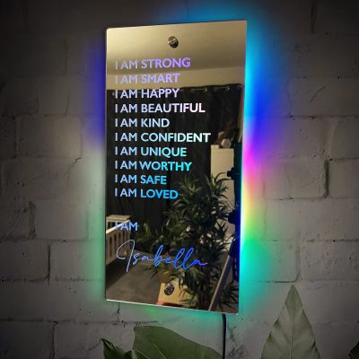 FERATORS Personalized Affirmations LED Neon Light I Am Mirror Custom Name Light Up Mirror Bedroom Wall Decor