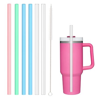 6Pack Replacement Straws for Stanley 40oz 30oz 20oz 14oz Tumbler, Airboat Reusable Plastic and Flexible Silicone Straws with Clean Brush Compatible with Stanley Cup (2*Clear Plastic+4*Color Silicone)