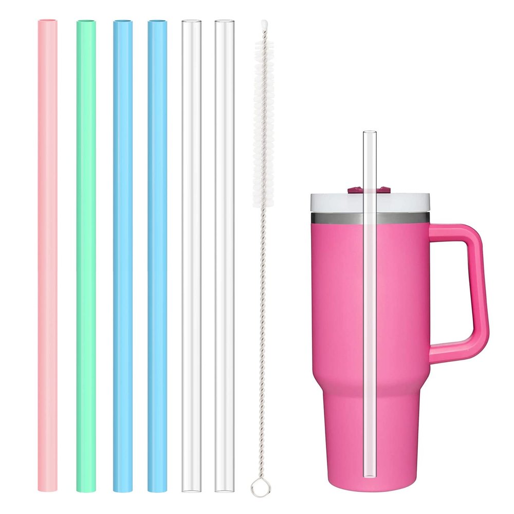 6Pack Replacement Straws for Stanley 40oz 30oz 20oz 14oz Tumbler, Airboat Reusable Plastic and Flexible Silicone Straws with Clean Brush Compatible with Stanley Cup (2*Clear Plastic+4*Color Silicone)