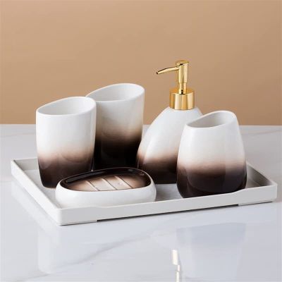 LIPPSY Bathroom Ceramic Accessory Set,Includes Toothbrush Holder Mouthwash Cup Mug Soap Dispenser Soap Dish Tray for Bathroom Vanity Sink (Color : C)