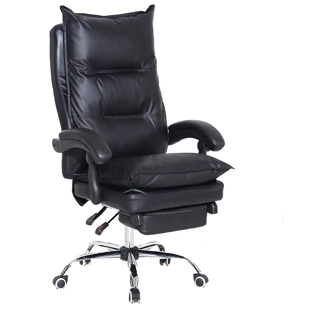 LOKOO Office Chair Desk Chair Computer Chair Ergonomic Executive Chair, PU Leather Office Chair,High-Back Swivel Chair with Free Lift and Rotation, with Pedals, Boss Chair Cream White (Color : Black)