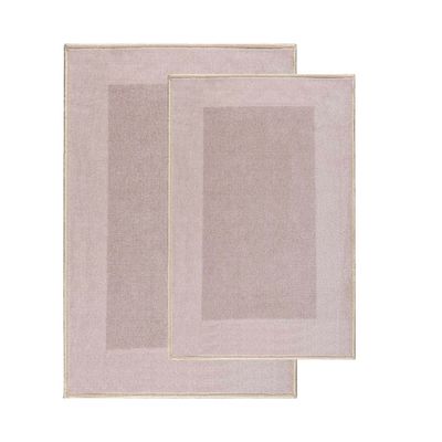 BNM Modern Machine Washable Non-Slip Latex Backing Highly-Absorbent Bath and Shower Rugs, Rome Small and Large Bath Rug Set with Spray Latex Backing, 20" x 30", 24" x 36", 2 Piece Set, Tan