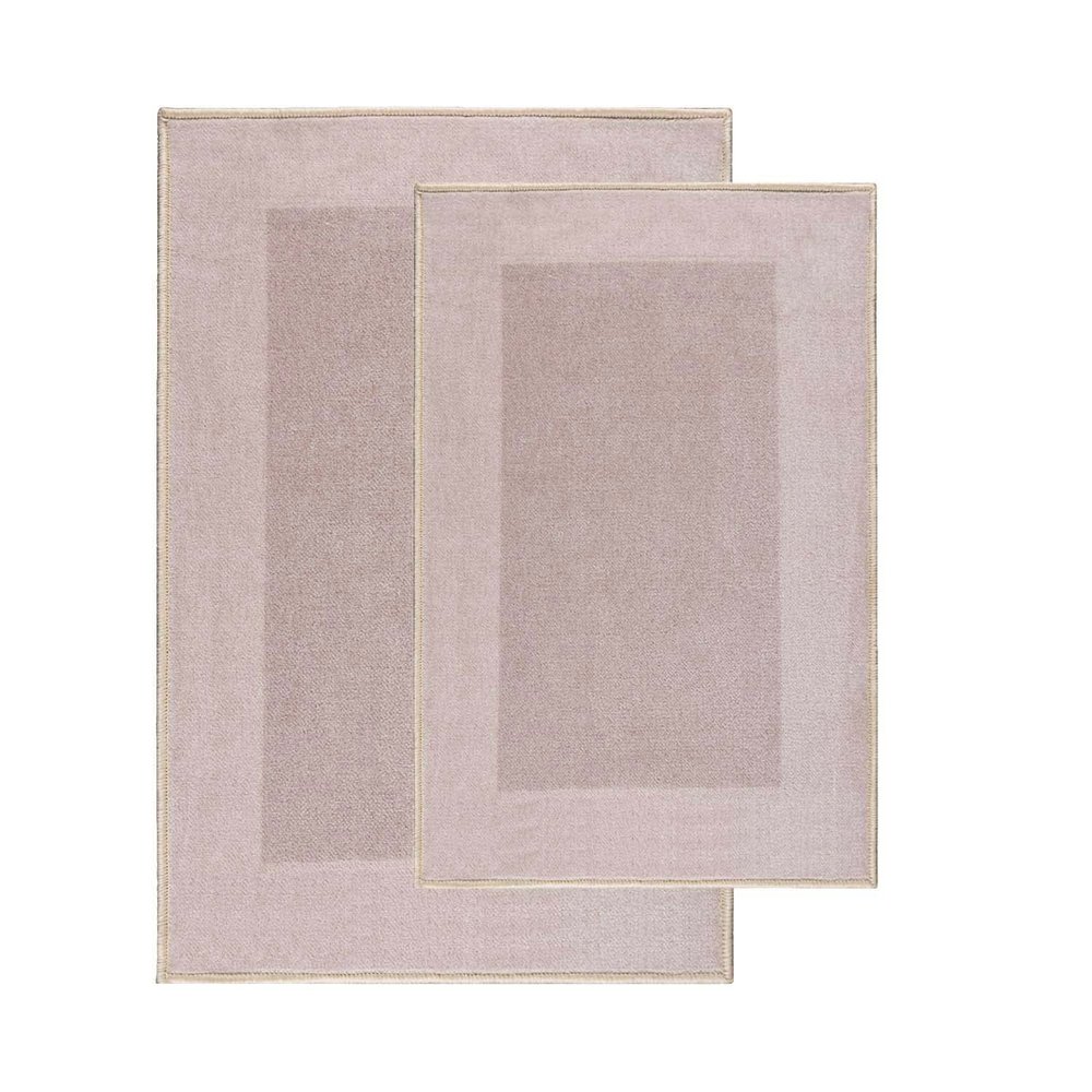 BNM Modern Machine Washable Non-Slip Latex Backing Highly-Absorbent Bath and Shower Rugs, Rome Small and Large Bath Rug Set with Spray Latex Backing, 20" x 30", 24" x 36", 2 Piece Set, Tan