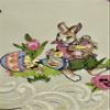 Doily Boutique Easter Tablecloth with Easter Bunny and Eggs on Ivory Material Size 34 x 34 inches view 2
