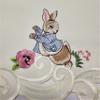 Doily Boutique Easter Tablecloth with Easter Bunny and Eggs on Ivory Material Size 34 x 34 inches view 4