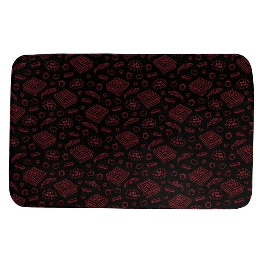 Black and Red Bath Rugs for Bathroom Non Slip Backing with Cute Pizza Print | Soft Foam Cushion Mat, Rectangle Shape with Reinforced Edges | Elegant Artwork, Machine Washable | Size: 21" W x 34" L