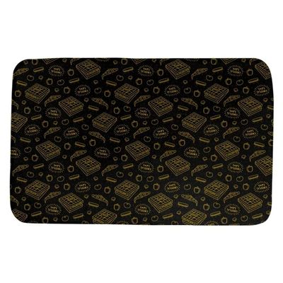 Black and Yellow Bath Rugs for Bathroom Non Slip Backing with Cute Pizza Print | Soft Foam Cushion Mat, Rectangle Shape with Reinforced Edges | Elegant Artwork, Machine Washable | Size: 21" W x 34" L