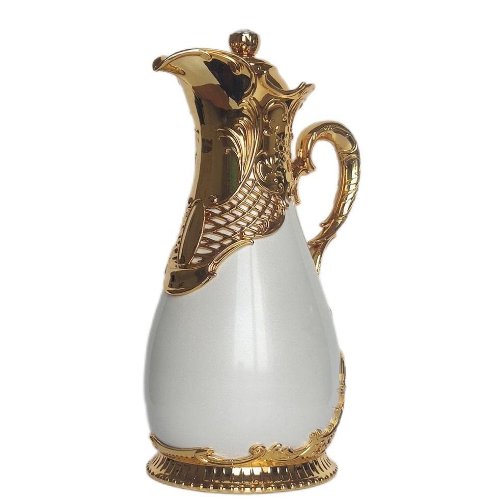 800ml Arabian Glass Liner Vacuum Flask Middle Eastern Style 24Hours Insulation Thermos Bottle Restaurant Home Hot Water Bottle (Color : Pearl white)