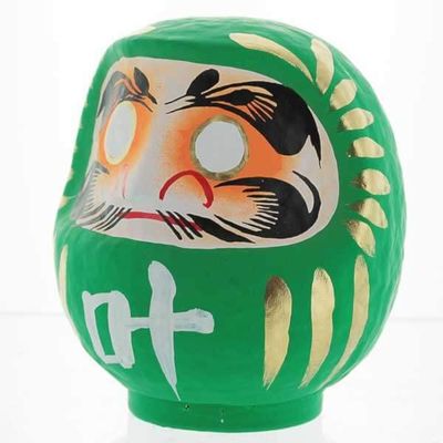 Daimonya Daruma Doll - Made in Japan - Wellness & Growth (Green, Medium 4.7 inch)