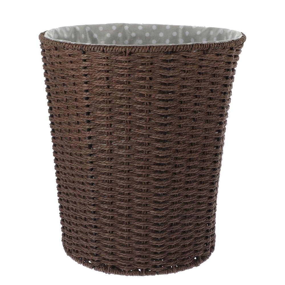 Alipis Decorative Rattan Woven Basket Trash Can Fabric Liner Round Decorative Paper Waste Basket Wicker Laundry Hamper Garbage Container Bin for Bedroom Kitchen Woven