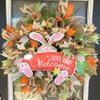 Every Bunny Welcome Carrot Deco Mesh Front Door Wreath, Spring Decor, Rabbit Decoration, Polka Dot & Plaid view 1