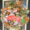 Every Bunny Welcome Carrot Deco Mesh Front Door Wreath, Spring Decor, Rabbit Decoration, Polka Dot & Plaid view 3