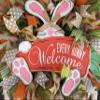 Every Bunny Welcome Carrot Deco Mesh Front Door Wreath, Spring Decor, Rabbit Decoration, Polka Dot & Plaid view 4