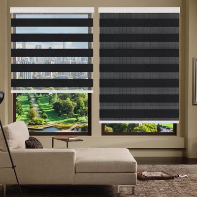 Zebra Roller Shades, Zebra Blinds for Windows,Custom Size Cordless Blackout Zebra Blinds,Dual Layer,Privacy Light Control for Day and Night,Window Blinds for Room,Office,Black,55 1/4" W x 72" H