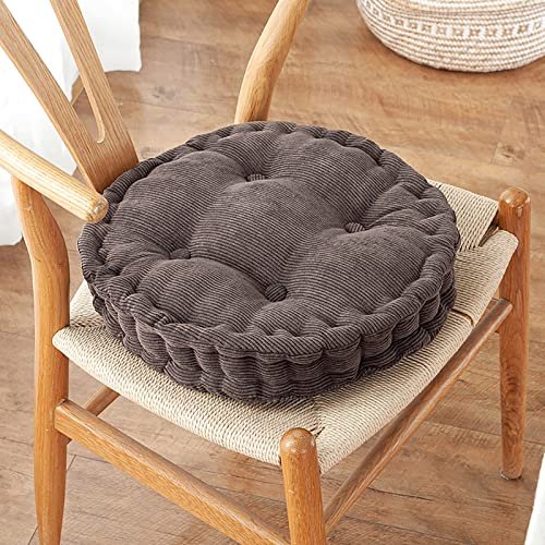 Chair Pads and Cushion Elasticity Seat Pillow for Sofa Bed Balcony Living Room Office,Round Floor Pillow,Comfort Corduroy Seat Cushion Velvet Tufted Meditation Cushion Thicken Solid Chair Pad-Light Gr
