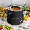 3QT Electric Fondue Set with Bonus 2QT Ceramic Pot, Stainless Steel 6 Color-Coded Forks, and Removable Pot, 1000watt heating system, for chocolate, cheese, broth, or oil fondues (Black (M)) view 2