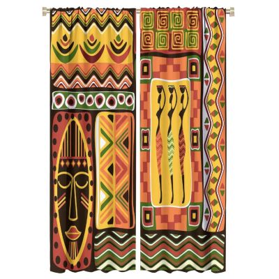 African Curtains Colorful Tribal Ethnic Beautiful Historical Striped Shapes Design Elements Pattern Rod Pocket Blackout Window Drapes 2 Panels Set for Bedroom Living Room Decor 42x63in