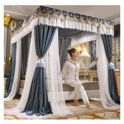 Bed Canopy Four Seasons Bed Canopy Curtain, Double-Layer Bed Canopy with Bracket, 360  Protection Against Dust and Light, for Girls' Adult Bedroom Decoration (Color : Dark Grey, Size : 180x200x200c
