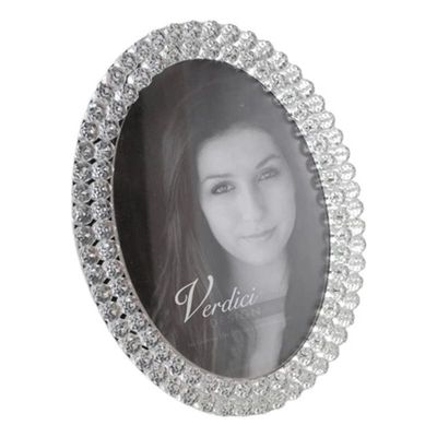 Jiallo Glass Photo Frame - Oval With Crystals (Photo Size 5x7) in Silver