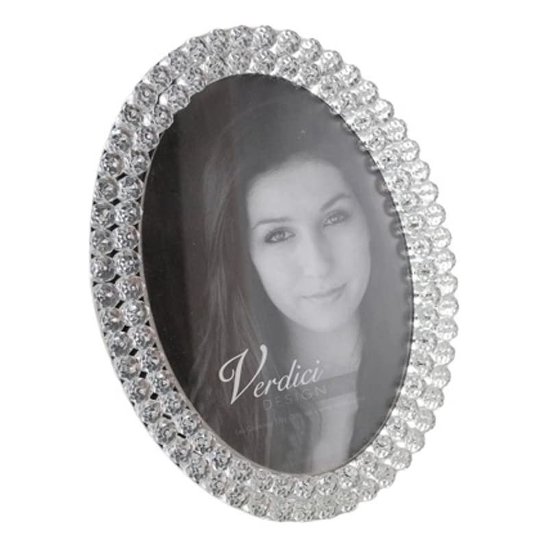 Jiallo Glass Photo Frame - Oval With Crystals (Photo Size 5x7) in Silver