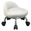 RBCRS Beauty Stool Leather Heavy-Duty Sturdy Rolling Low Stool Portable Pedicure Foot Stool with Universal Wheels and backrest for Home Office Garage Shop,White view 1