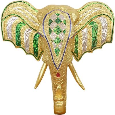 Home Wall Mount Engraving Head Sculpture Lucky Elephant Headwall Standard Southeast Asian Style Living Room Wall Decoration Thai Style Home Background Wall Pendant Gift ( Color : Gold , Size : 70*66cm