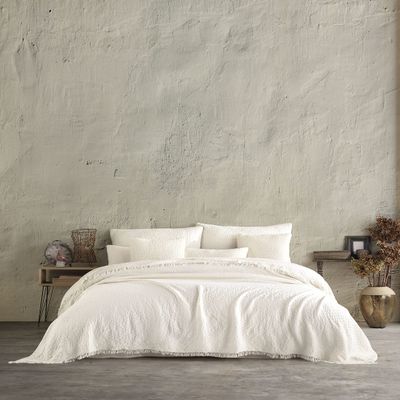 Handmade Bohemian 4-Layer Gauze Bedspread Only, 100% Cotton Muslin, Breathable Lightweight Coverlet, Natural Undyed Ivory Beige Jacquard Design, Oversize 100  120 Inches, Made in Turkey