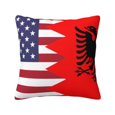 America Albania Friendship Flag Soft Comfortable Double Sided Plush Pillow Case with Strong Home Practicality 18 X 18 in