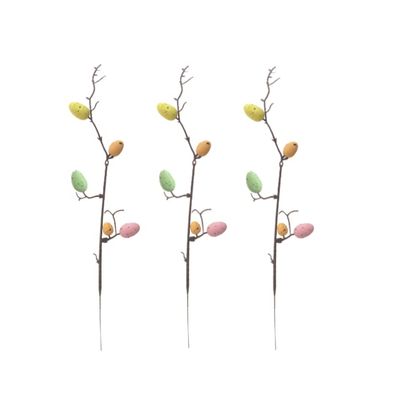 Easter Decorations, 3 Pcs Easter Picks with Colored Eggs and Green Leaves, Easter Eggs with Stems, Artificial Flower Arrangement for Spring Easter Decor, Easter Gifts (Style A)
