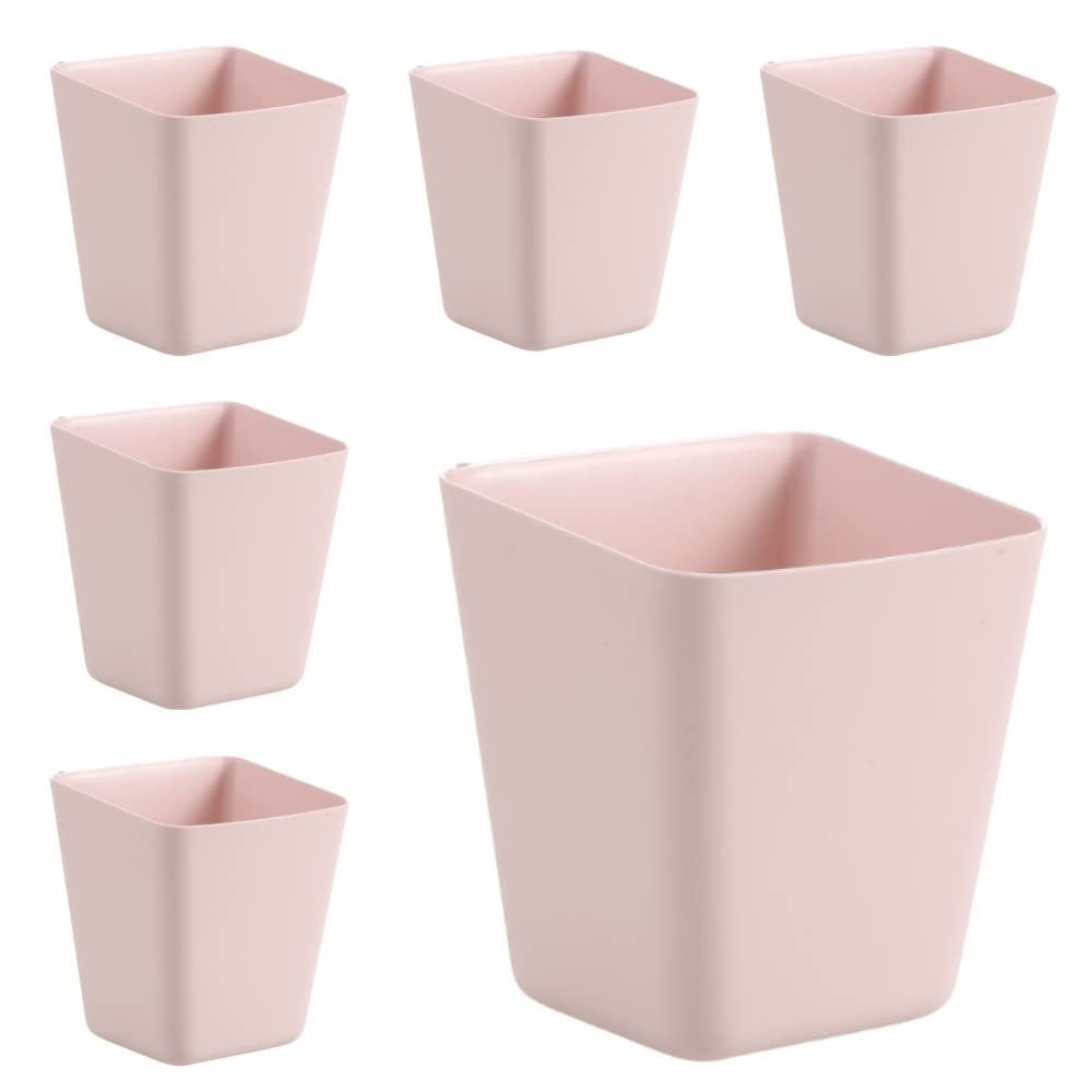 6 Pack Hanging Cup Holders, Wall Organizers, Rolling Cart Accessories Hanging Pen Holders Storage Containers Hanging Buckets for Home Decor Office, Kitchen, Art & Craft Supplies Accessories (Pink)