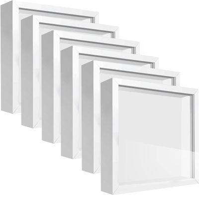 TouYinger 5x5 White Small Shadow Box Frame Display Case , Display Case Box for Memorabilia, Medal, Wedding Memories, Crafts, Tickets and Photos (6packs-White, 5x5)