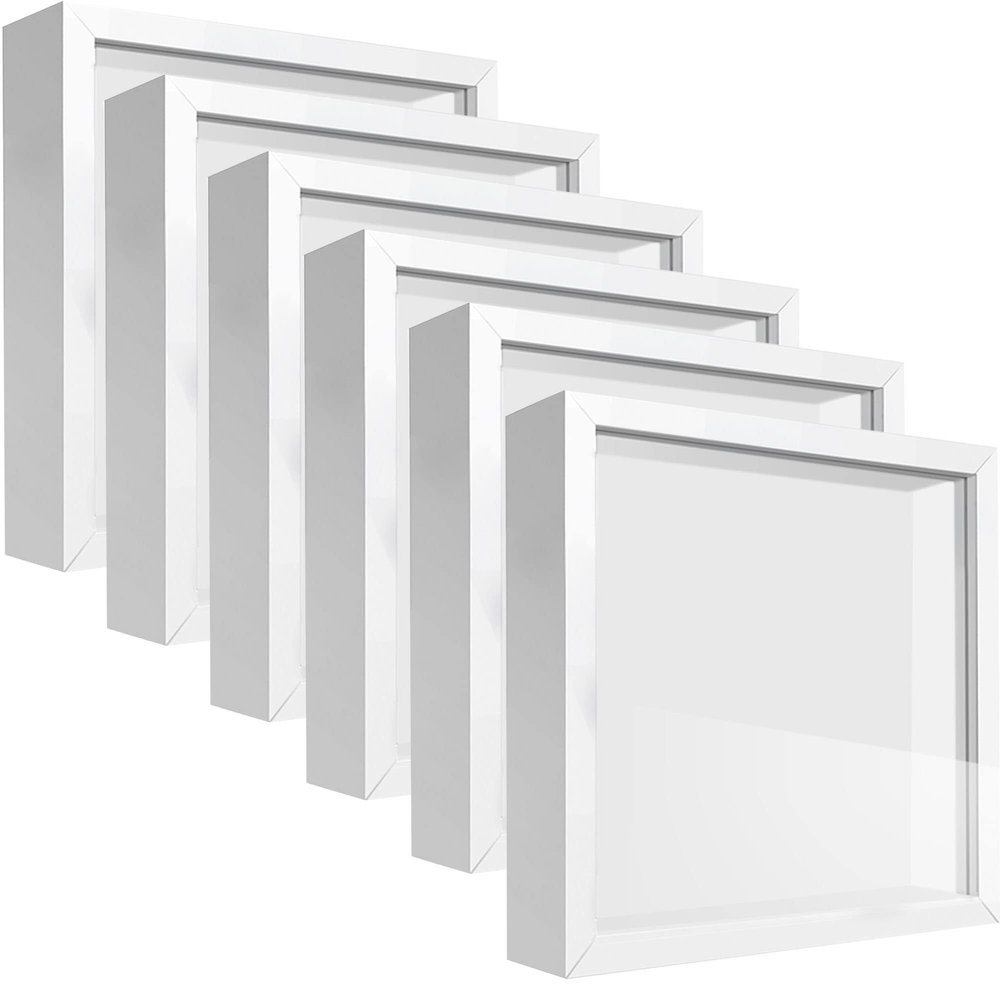 TouYinger 5x5 White Small Shadow Box Frame Display Case , Display Case Box for Memorabilia, Medal, Wedding Memories, Crafts, Tickets and Photos (6packs-White, 5x5)