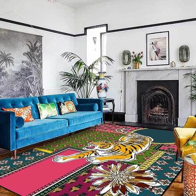Boho Tiger Rug - 4x6 ft Vintage Colorful Rug for Living Room & Bedroom, Washable Kids Room Floor Mat