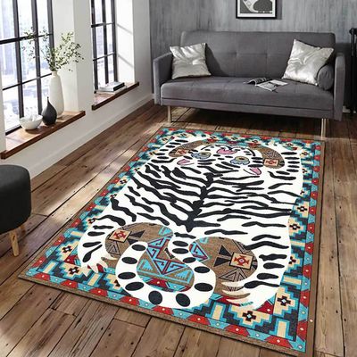 Boho Tiger Rug - 4x6 ft Vintage Colorful Rug for Living Room & Bedroom, Washable Kids Room Floor Mat