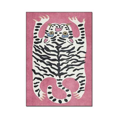 Boho Pink Tiger Rug for Living Room & Bedroom - 4x6 ft Washable Kids Room Carpet - Multi