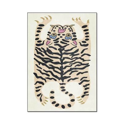 Boho Tiger Rug for Living Room and Bedroom 4x6 ft - Vintage Colorful Washable Carpet for Kids Room - Cartoon Cute Floor Mats Multi