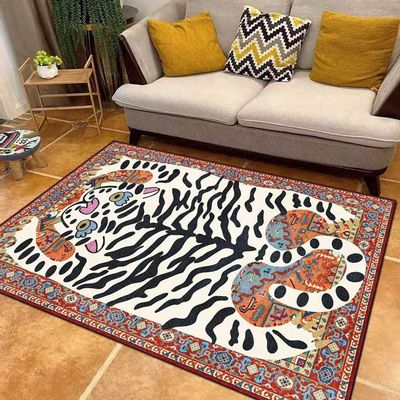Boho Tiger Rug for Living Room 4x6 ft Vintage Colorful Tiger Rug for Bedroom Washable Tiger Carpet for Kids Room Cartoon Cute Floor Mats Multi