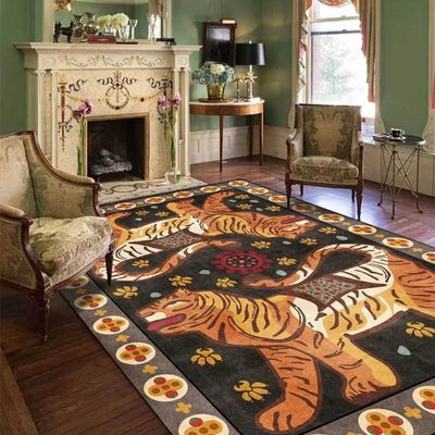 Boho Tiger Rug for Living Room and Bedroom 4x6 ft - Vintage Colorful Washable Carpet for Kids Room - Cartoon Cute Floor Mats Multi