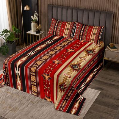 Aztec Quilted Ethnic Tribal Arrow Bedspread,Vintage Southwestern Native Bohemian Coverlet Set Queen,Western Star Quilt Set Exotic Geometric Diamond Stripes Room Decor,Red and Black