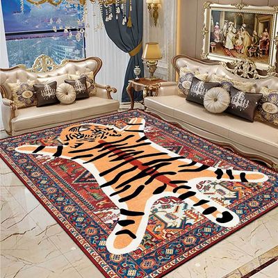 Boho Tiger Rug - 4x6 ft Vintage Colorful Rug for Living Room & Bedroom, Washable Kids Room Floor Mats