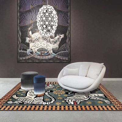 Boho Tiger Rug for Living Room and Bedroom 4x6 ft - Vintage Colorful Washable Carpet for Kids Room - Cartoon Cute Floor Mats Multi