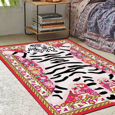 Large Area Rug for Living Room 5x8 Vintage Boho Colorful Tiger Rug for Kids Room Funky Carpet Cartoon Cute Floor Mats for Bedroom Abstract Multi